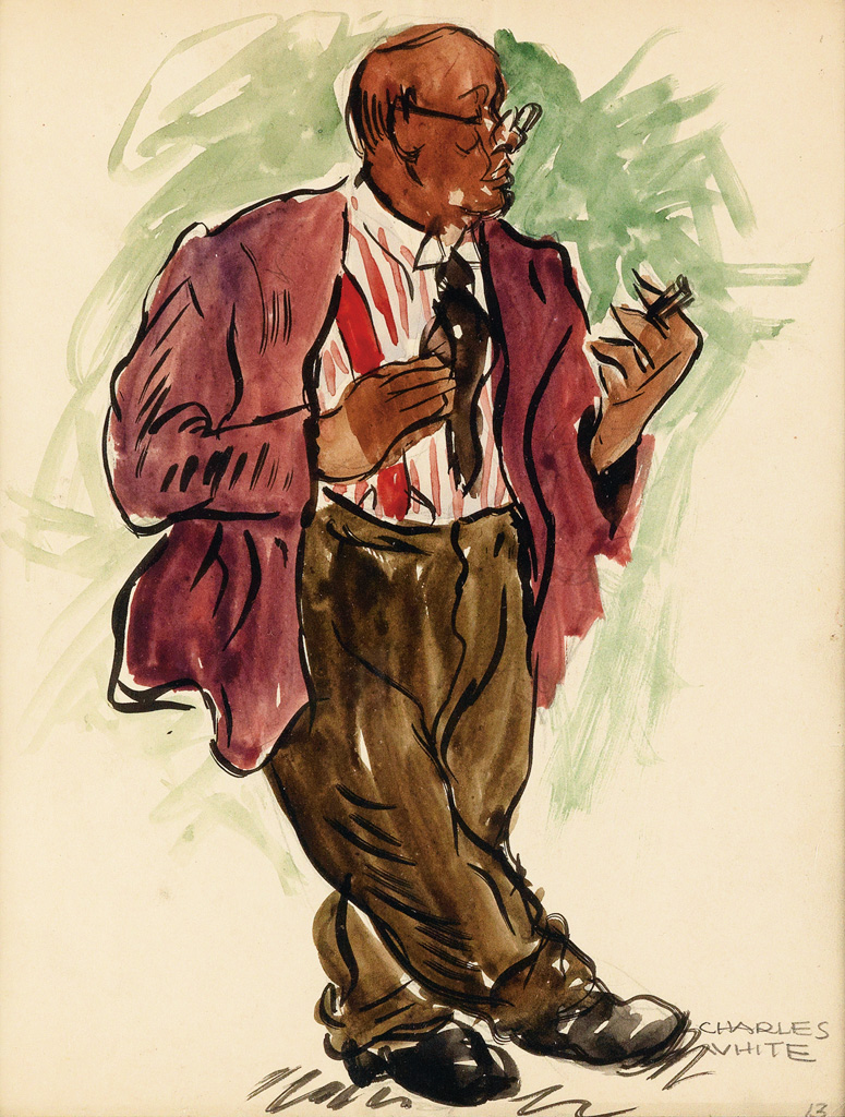 CHARLES WHITE (1918 - 1979) Untitled (Man with Cigar).
